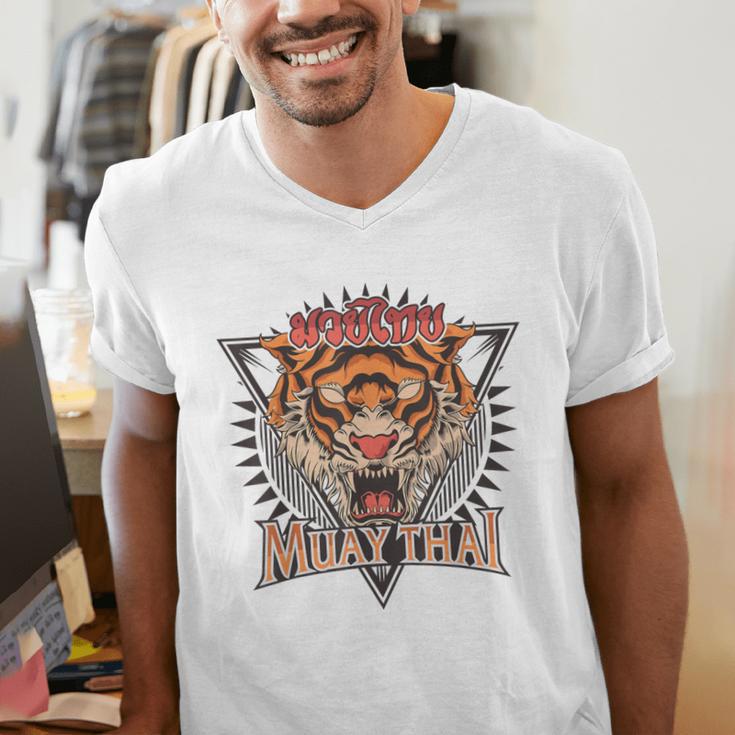 Tigar Muay Thai MMA Vintage Kickboxing Training Men's V-Neck T-Shirt