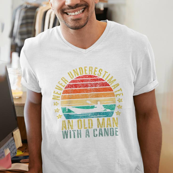 Never Underestimate An Old Man With a Canoe Retro Raglan Baseball Tee Men's V-Neck T-Shirt