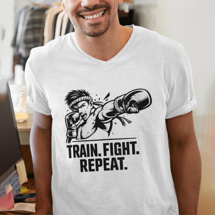 Women's Train Fight Repeat Nak Muay Thai Boxing Fighter Men's V-Neck T-Shirt