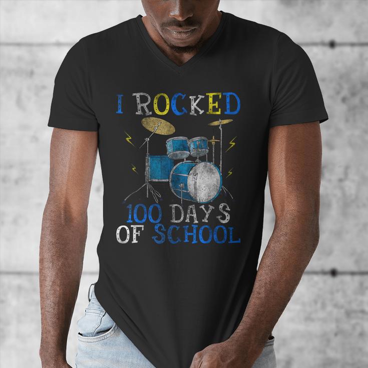 100th Day Of SchoolShirt Happy 100 Days Drum Kit Music Men's V-Neck T-Shirt