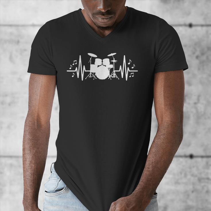 Drum Kit Heartbeat Drummer Music Lover EKG Pulse Set Note Men's V-Neck T-Shirt