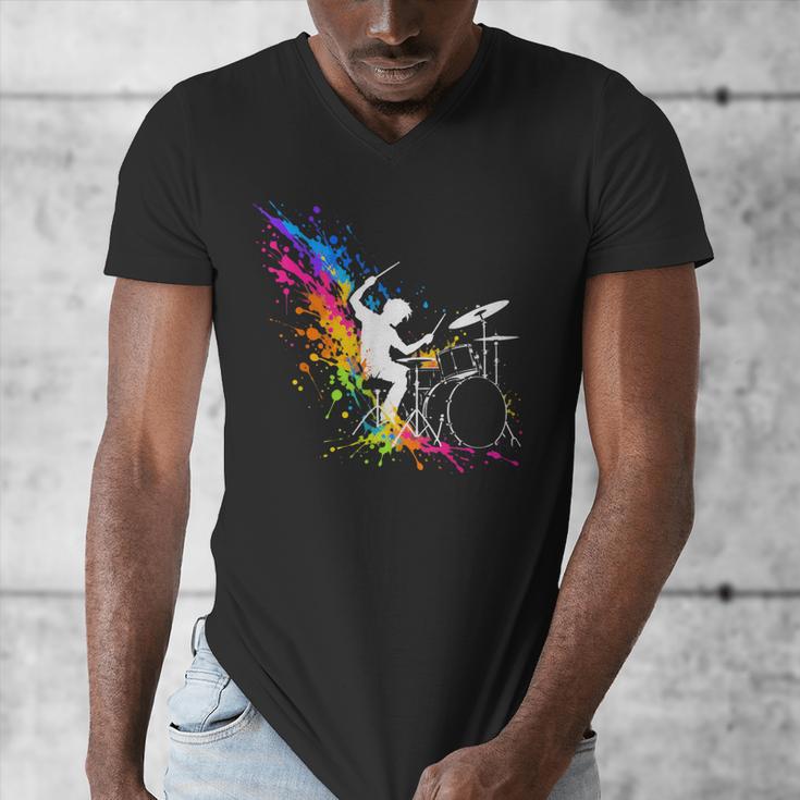 Drummer Silhouette Drum Kit Splatter Art Men's V-Neck T-Shirt Drummer Silhouette Drum Kit Splatter Art Men's V-Neck T-Shirt