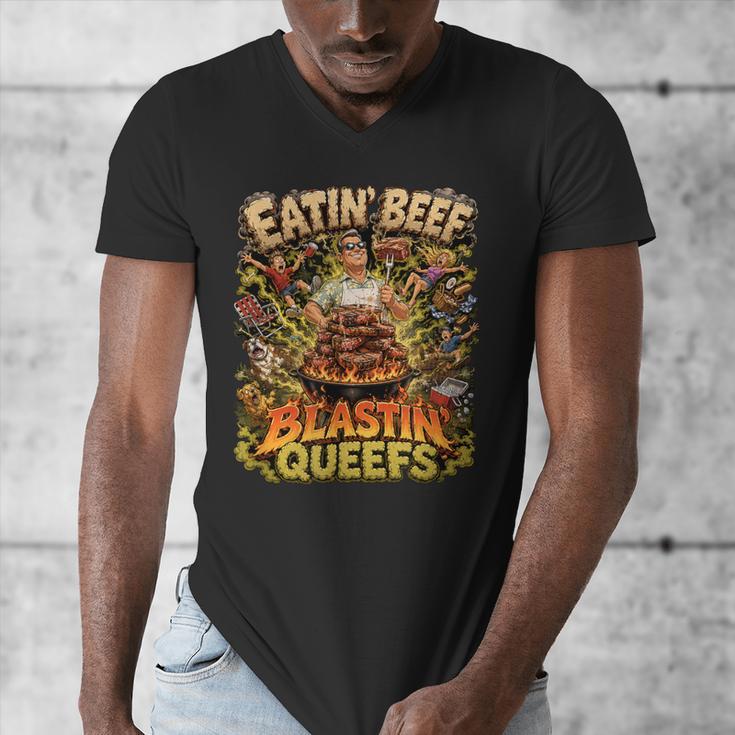 Eatin Beef Blastin Queefs BBQ Dad Grill Cookout Meme Men's V-Neck T-Shirt