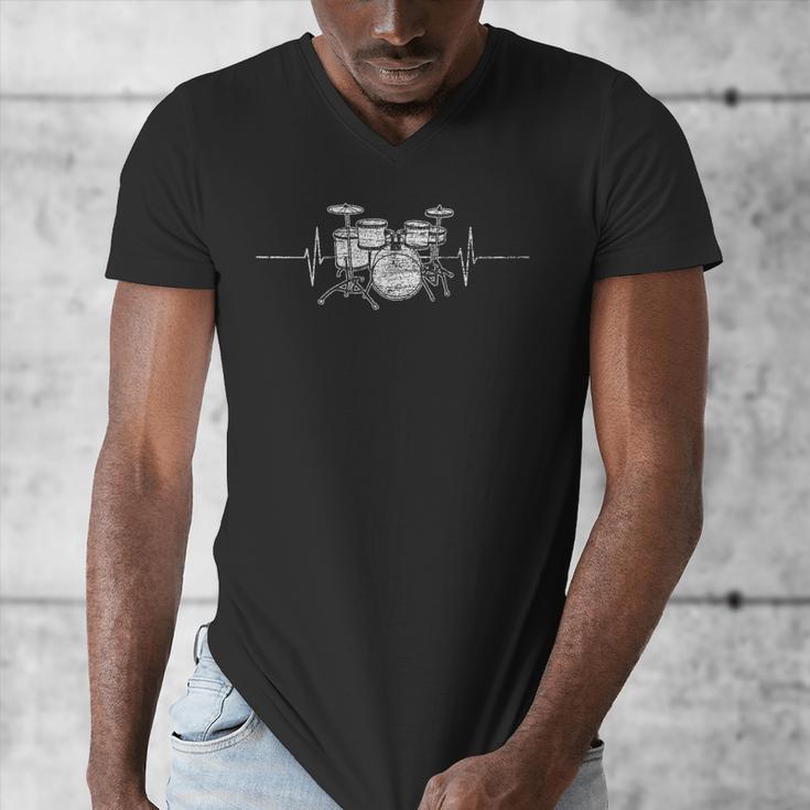 ECG Heartbeat Music Lovers Drumsticks Drum Kit Men's V-Neck T-Shirt ECG Heartbeat Music Lovers Drumsticks Drum Kit Men's V-Neck T-Shirt