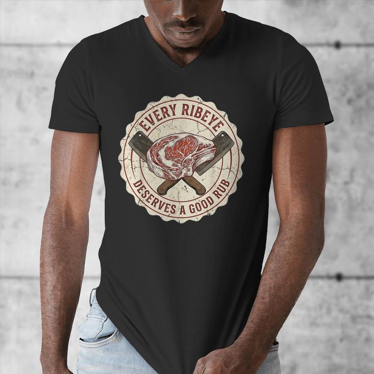 Every Ribeye Deserves A Good Rub BBQ Dad Grilling Men's V-Neck T-Shirt