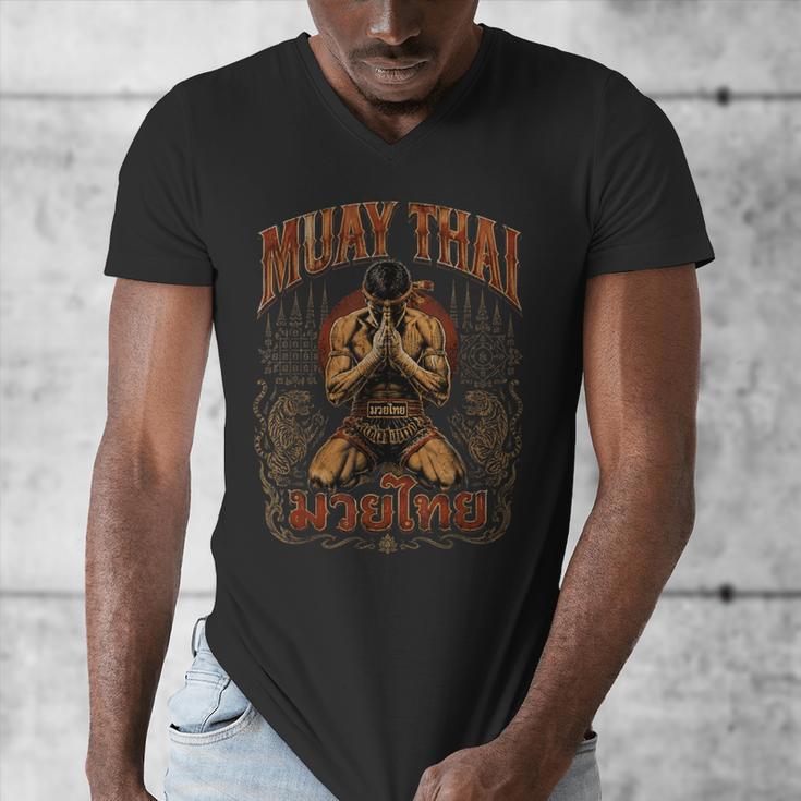Faded Muay Thai Fighter Nak Muay Thailand Boxing Men's V-Neck T-Shirt Faded Muay Thai Fighter Nak Muay Thailand Boxing Men's V-Neck T-Shirt