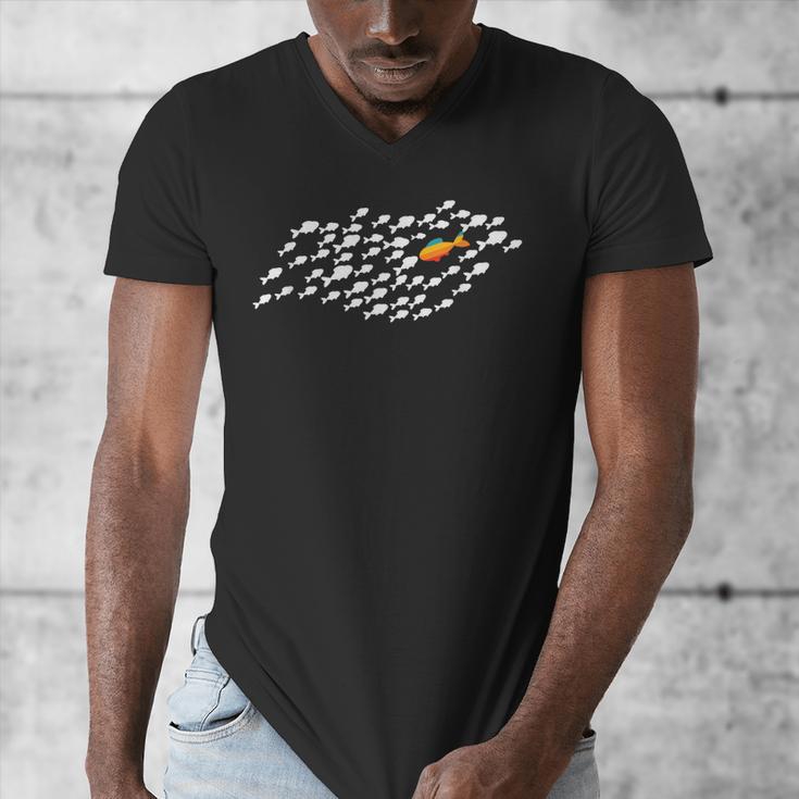 Fish Swimming Against The Current Be Yourself -Adults Kids Modern Casual Men's V-Neck T-Shirt Fish Swimming Against The Current Be Yourself -Adults Kids Modern Casual Men's V-Neck T-Shirt