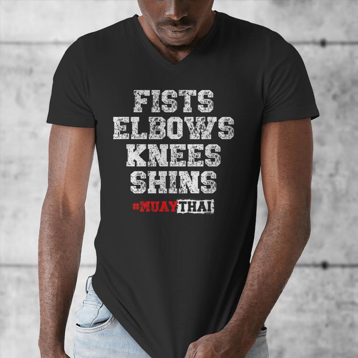 Fist Elbows Knees Shins Martial Arts Muay Thai Men's V-Neck T-Shirt Fist Elbows Knees Shins Martial Arts Muay Thai Men's V-Neck T-Shirt