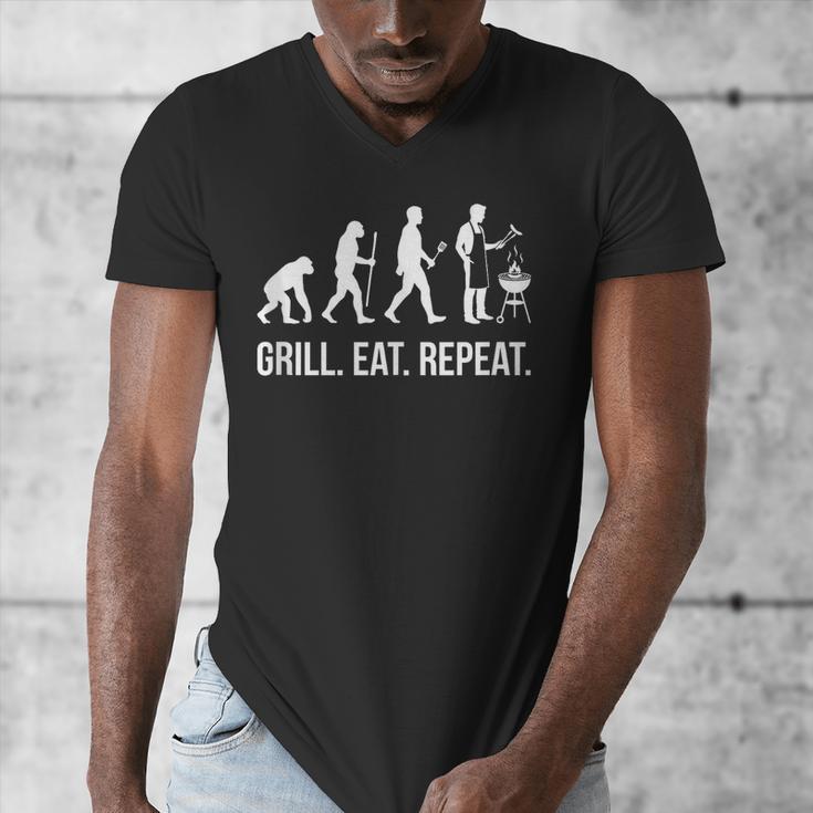Grill Eat Repeat BBQ Dad Evolution Barbecue Men's V-Neck T-Shirt