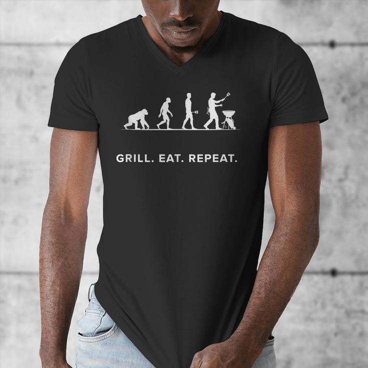 Grill Eat Repeat BBQ Dad Evolution Cookout Men's V-Neck T-Shirt