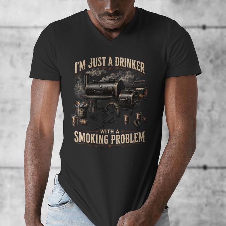 I'm Just A Drinker With A Smoking Problem Grilling BBQ Dads Men's V-Neck T-Shirt