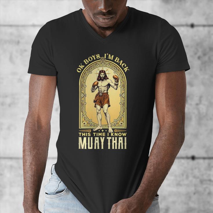 Jesus Knows Muay Thai Boxing Kickboxing MMA Men's V-Neck T-Shirt