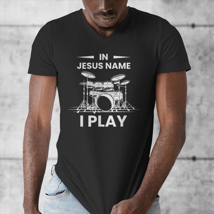 In Jesus Name I Play Drummer Drum Kit Men's V-Neck T-Shirt In Jesus Name I Play Drummer Drum Kit Men's V-Neck T-Shirt