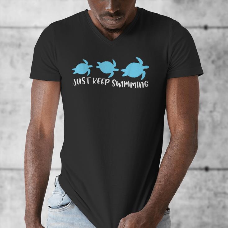 Just Keep Swimming Sea Turtle Swimmer Swim Team Coach Men's V-Neck T-Shirt