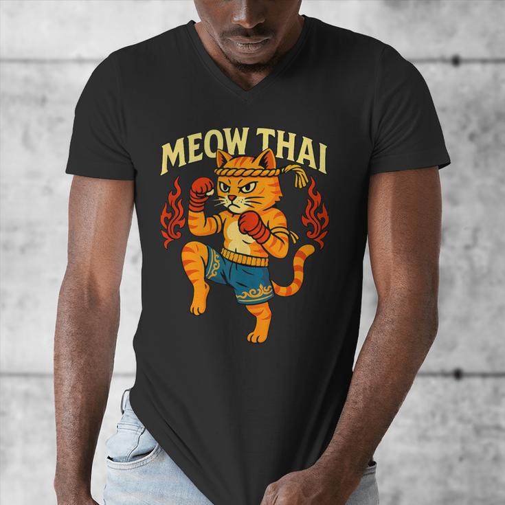 Meow Thai Muay Thai Cat Fighter Pun Dad Joke Men's V-Neck T-Shirt