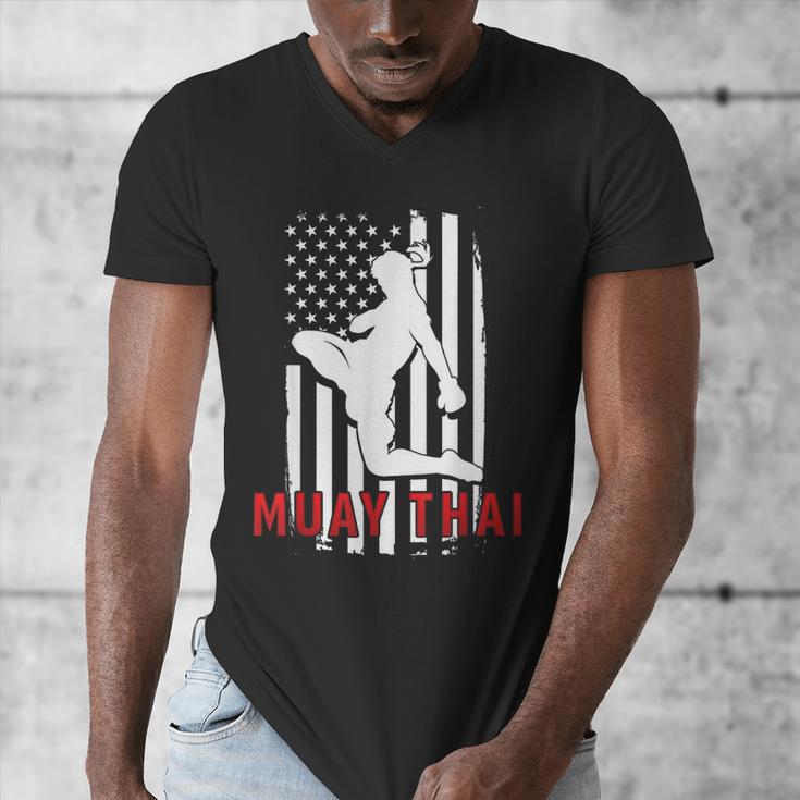 Muay Thai American Flag Fighter Patriotic Men's V-Neck T-Shirt