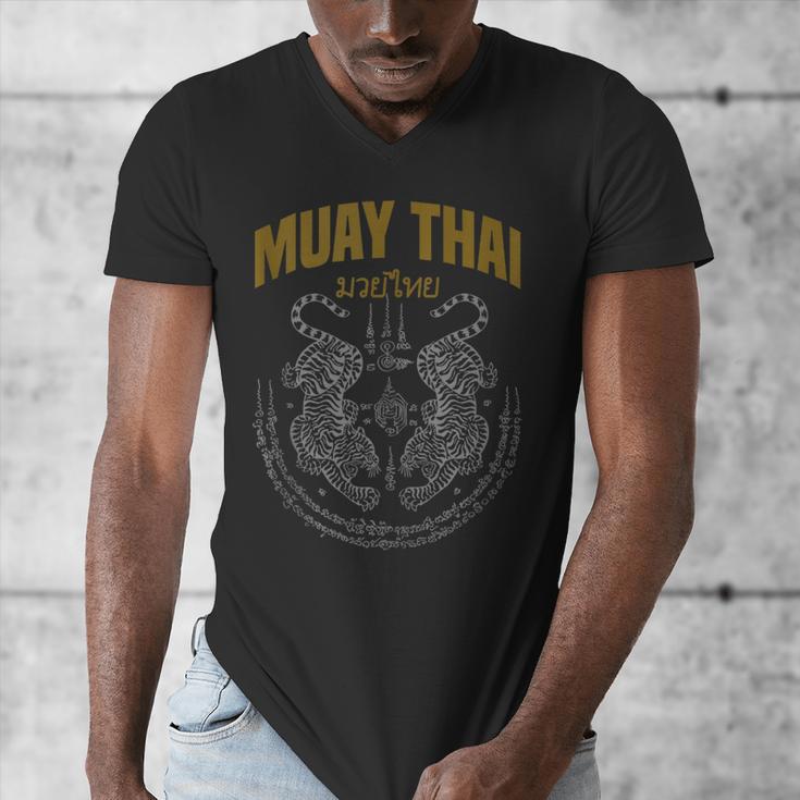 Muay Thai Art Twin Tigers Muay Thai Fighter MMA Martial Arts Men's V-Neck T-Shirt