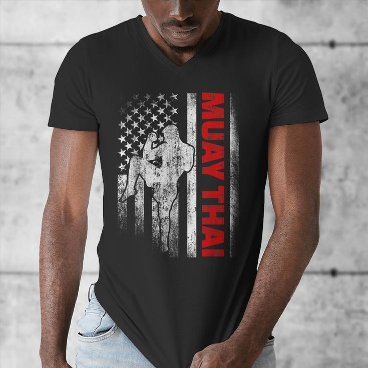 Muay Thai Boxing US American Flag Men's V-Neck T-Shirt