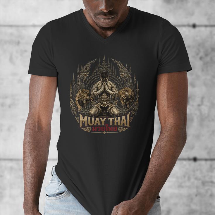 Muay Thai Clinch Vintage Thai Boxing Fighter Art Men's V-Neck T-Shirt