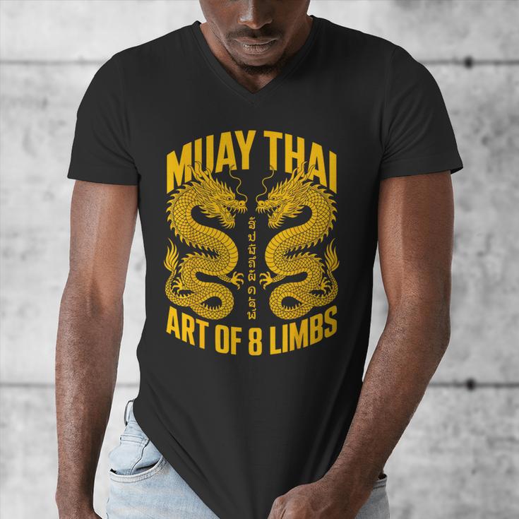 Muay Thai Dragons Thai Boxing Fighter Men's V-Neck T-Shirt