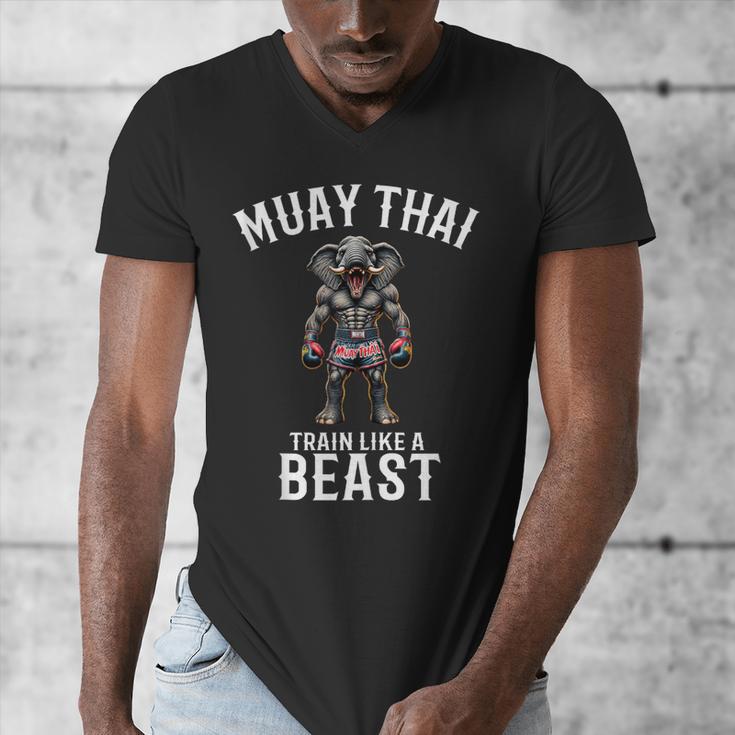 Muay Thai Elephant Kickboxing And Elephant Thai Men's V-Neck T-Shirt