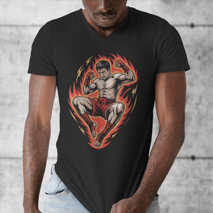 Muay Thai Fighter Teep Push Kick Minimal Line Art Clean Men's V-Neck T-Shirt Muay Thai Fighter Teep Push Kick Minimal Line Art Clean Men's V-Neck T-Shirt