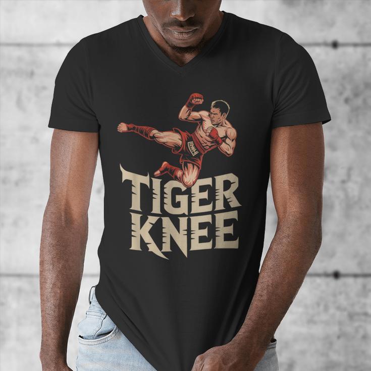 Muay Thai Fighter Tiger Knee Vintage Distressed Badge Men's V-Neck T-Shirt Muay Thai Fighter Tiger Knee Vintage Distressed Badge Men's V-Neck T-Shirt