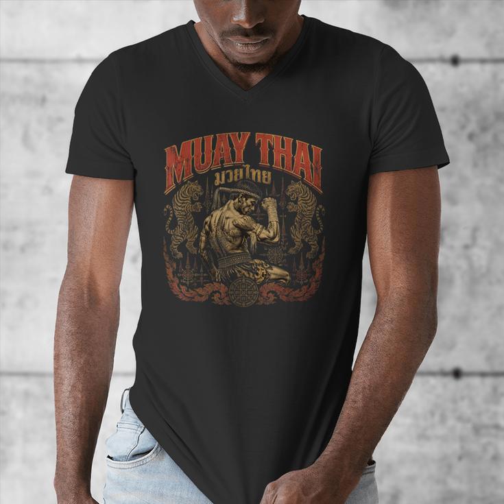 Muay Thai Grandpa Vintage Thai Boxing Fighter Art Men's V-Neck T-Shirt