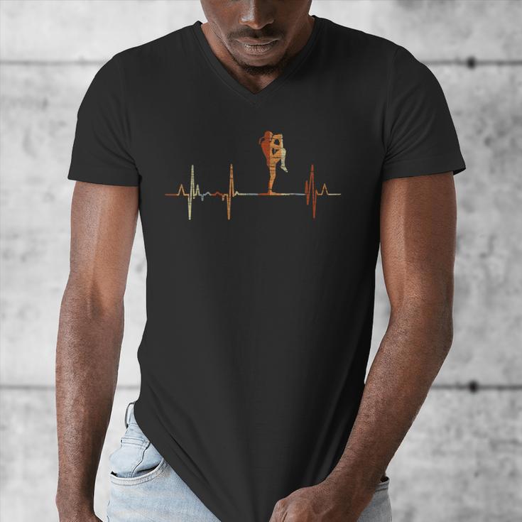 Muay Thai Heartbeat Vintage ECG Cardiogram Retro Men's V-Neck T-Shirt