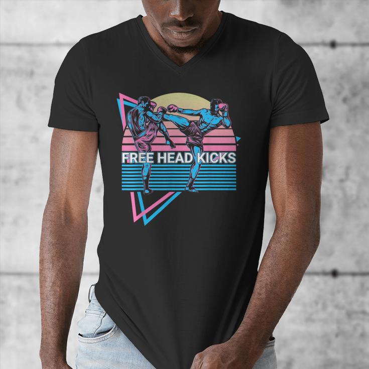 Muay Thai Kickboxing Retro Free Head Kicks Men's V-Neck T-Shirt