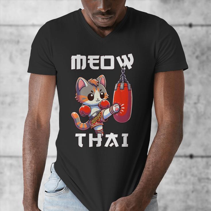 Muay Thai Meow Thai & Thai Boxing Muay Thai Cat Men's V-Neck T-Shirt