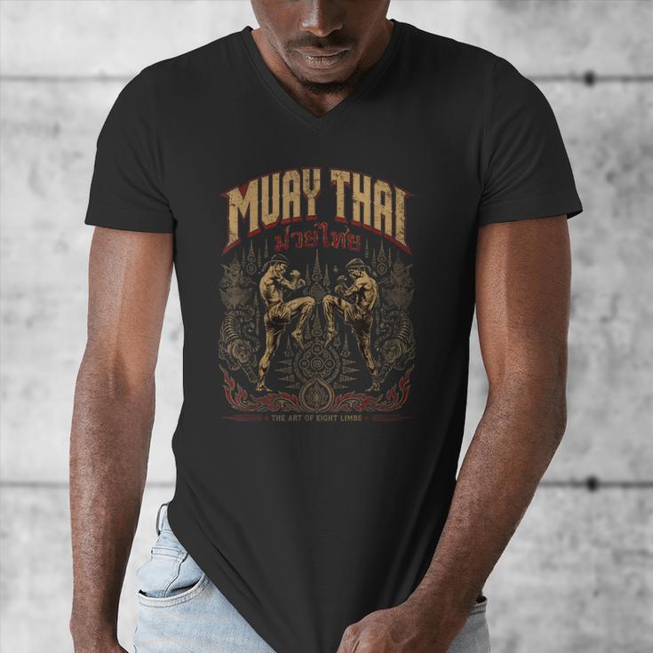 Muay Thai Nak Muay Vintage Thai Boxing Warrior Art Men's V-Neck T-Shirt Muay Thai Nak Muay Vintage Thai Boxing Warrior Art Men's V-Neck T-Shirt