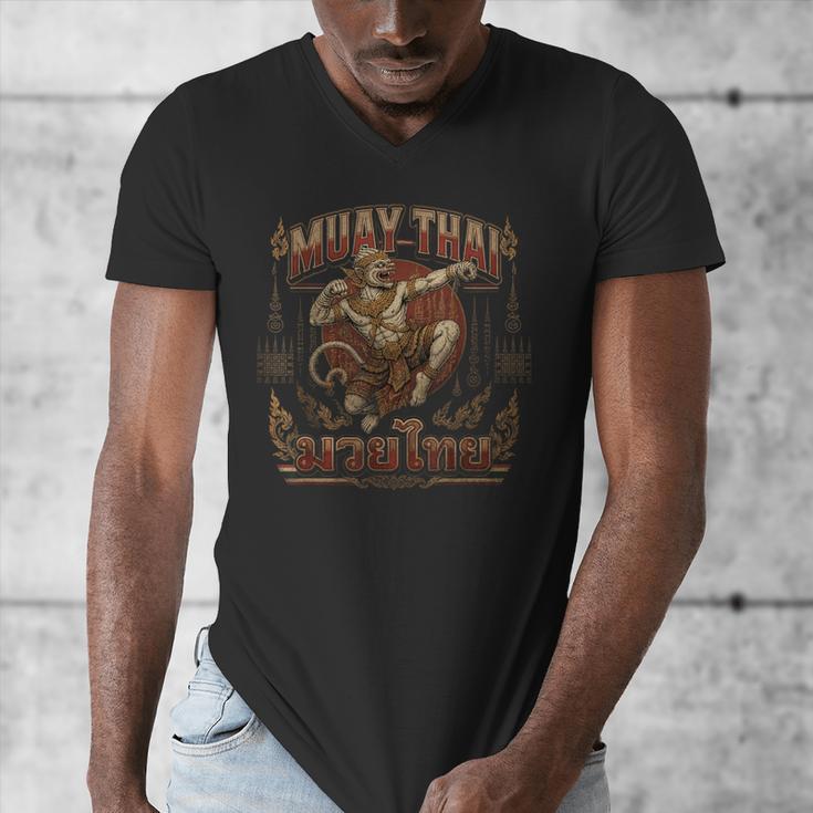 Muay Thai Power Vintage Thai Boxing Warrior Fighter Monkey Men's V-Neck T-Shirt Muay Thai Power Vintage Thai Boxing Warrior Fighter Monkey Men's V-Neck T-Shirt