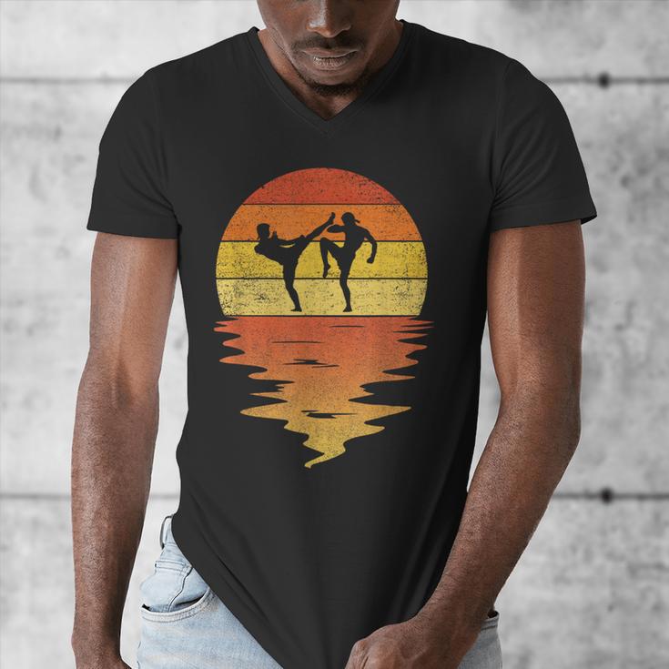 Muay Thai Shirt Retro Sunset 70s Vintage Muay Thai Men's V-Neck T-Shirt