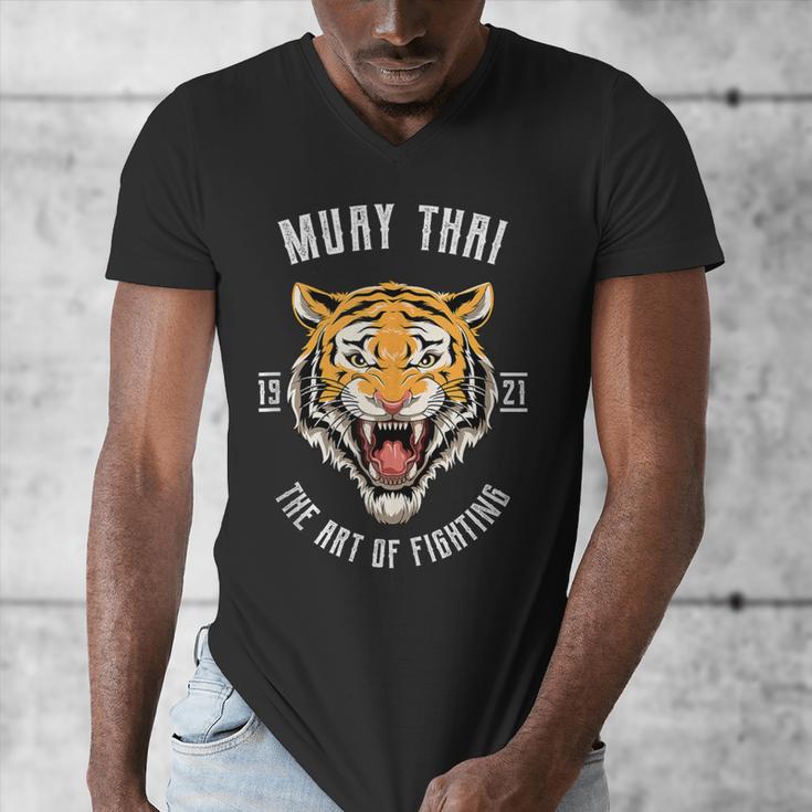 Muay Thai Tiger Thai Boxing Men's V-Neck T-Shirt Muay Thai Tiger Thai Boxing Men's V-Neck T-Shirt