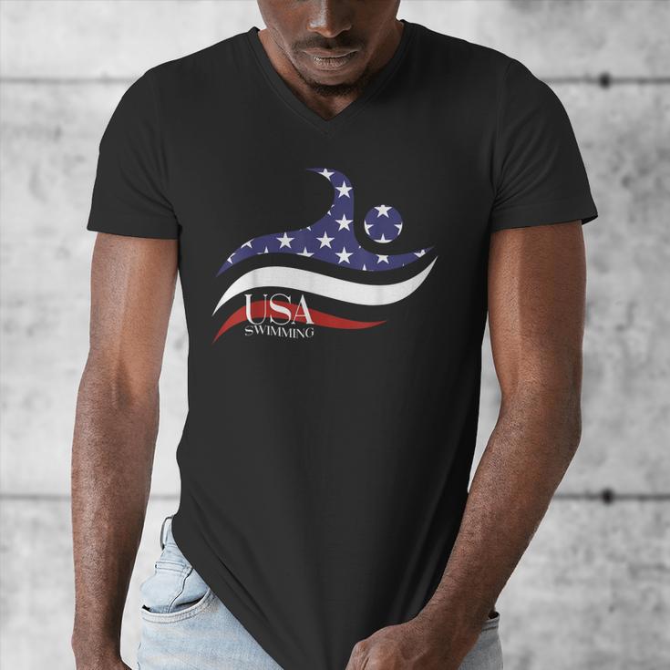 Patriotic American Flag Floating USA Swimming Team Men's V-Neck T-Shirt Patriotic American Flag Floating USA Swimming Team Men's V-Neck T-Shirt