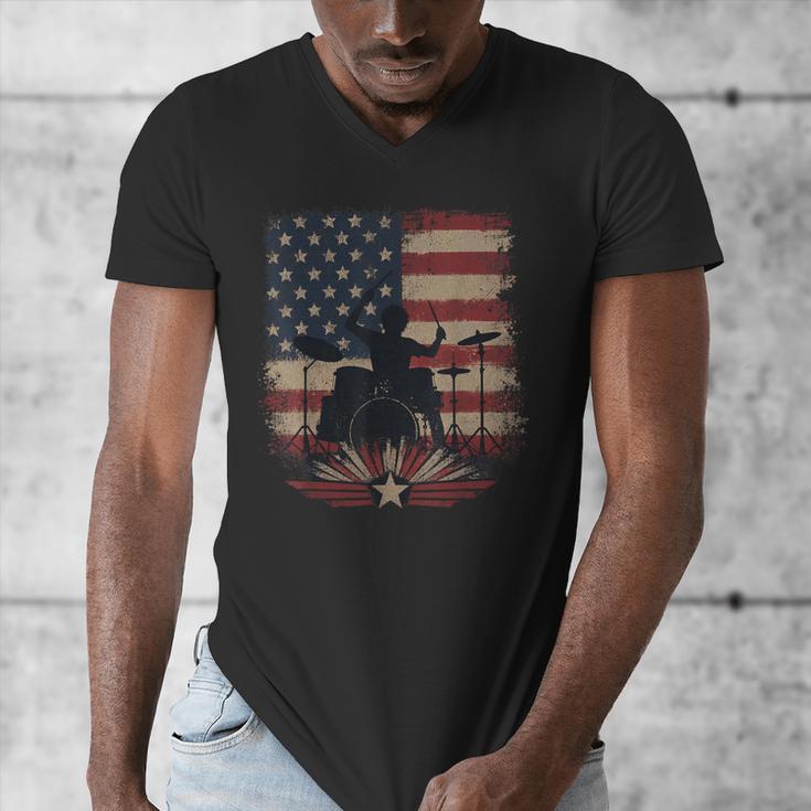 Patriotic Drum Kit Silhouette American Flag Men's V-Neck T-Shirt Patriotic Drum Kit Silhouette American Flag Men's V-Neck T-Shirt