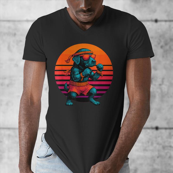 Retro Dog With Gloves Muay Thai Fighter Men's V-Neck T-Shirt