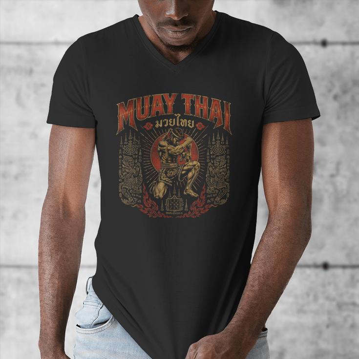 Retro Muay Thai Discipline Thai Boxing Warrior Art Men's V-Neck T-Shirt