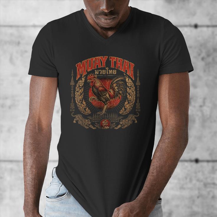 Retro Muay Thai Woman Thai Boxing Warrior Fighter Chicken Men's V-Neck T-Shirt