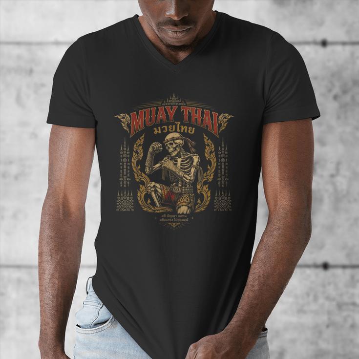 Retro Muay Thai Shorts Thai Boxing Fighter Style Skeleton Men's V-Neck T-Shirt Retro Muay Thai Shorts Thai Boxing Fighter Style Skeleton Men's V-Neck T-Shirt