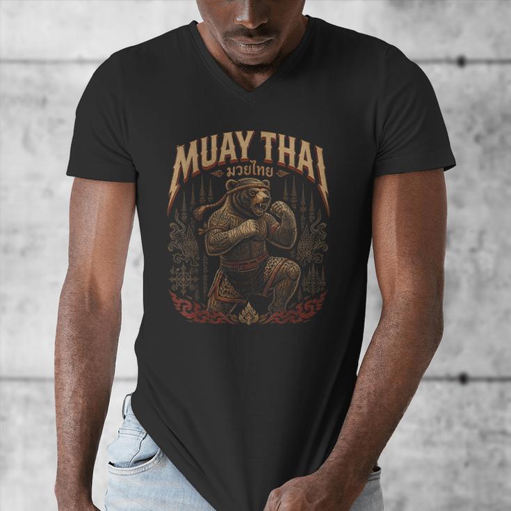 Retro Nak Muay Muay Thai Fighter Thai Boxing Gym Bear Men's V-Neck T-Shirt Retro Nak Muay Muay Thai Fighter Thai Boxing Gym Bear Men's V-Neck T-Shirt