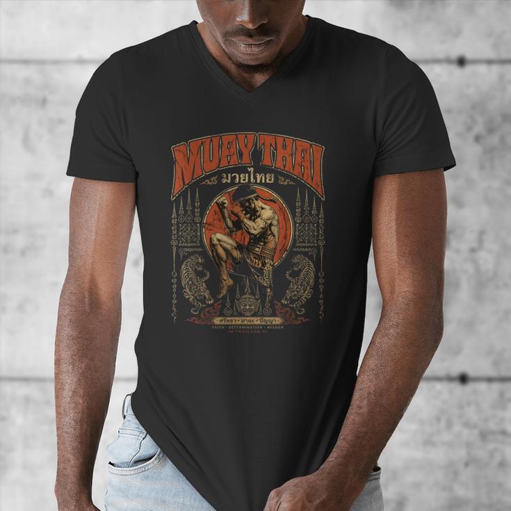 Retro Nak Muay Muay Thai Fighter Thai Boxing Gym Men's V-Neck T-Shirt