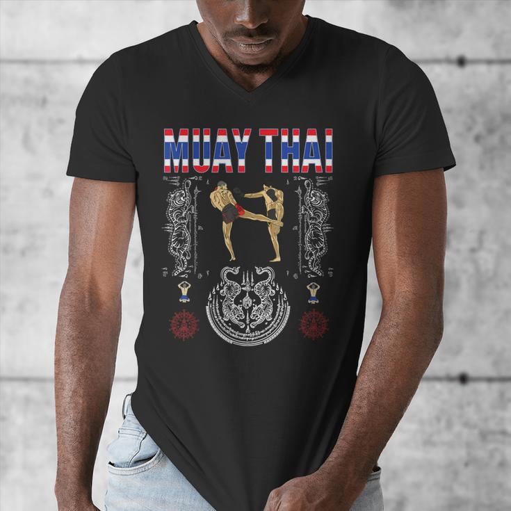 Sawadee Thai Traditional Sak Yant Thai Twin Tiger Muay Thai Men's V-Neck T-Shirt