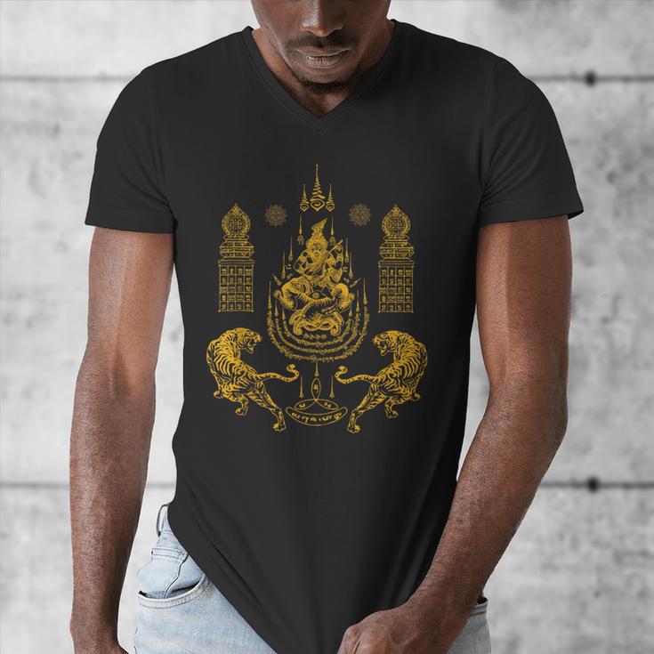 Sawadee Thai Traditional Sak Yant Thai Twin Tigers Muay Thai Men's V-Neck T-Shirt Sawadee Thai Traditional Sak Yant Thai Twin Tigers Muay Thai Men's V-Neck T-Shirt