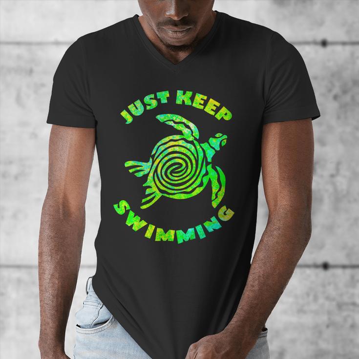 Sea Turtle Just Keep Swimming Ocean Beach Vacation Men's V-Neck T-Shirt Sea Turtle Just Keep Swimming Ocean Beach Vacation Men's V-Neck T-Shirt