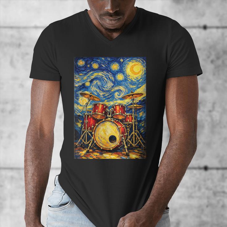 Starry Night Drum Kit Van Gogh Style Art Men's V-Neck T-Shirt Starry Night Drum Kit Van Gogh Style Art Men's V-Neck T-Shirt