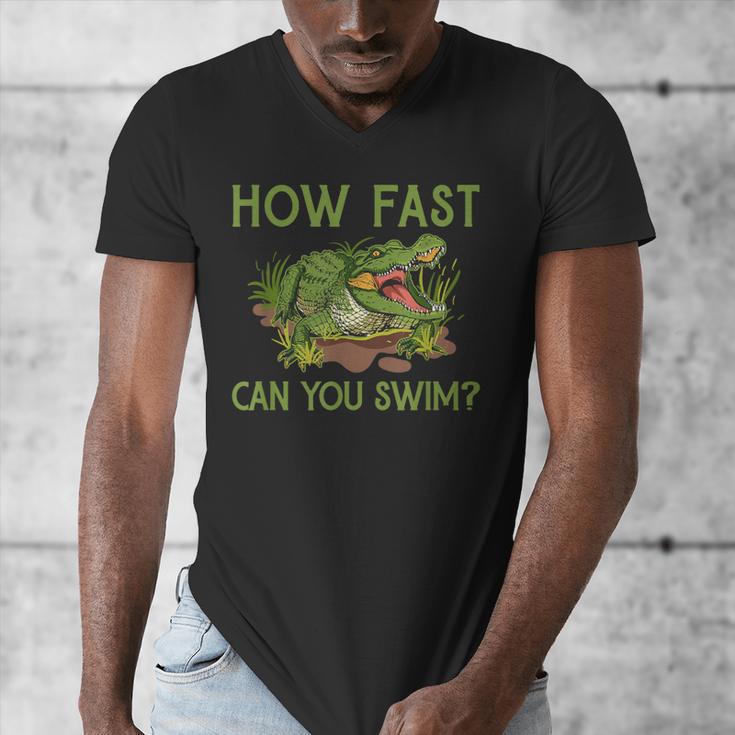Swimmer Crocodile Swimming Humor How Fast You Can Swim Men's V-Neck T-Shirt Swimmer Crocodile Swimming Humor How Fast You Can Swim Men's V-Neck T-Shirt
