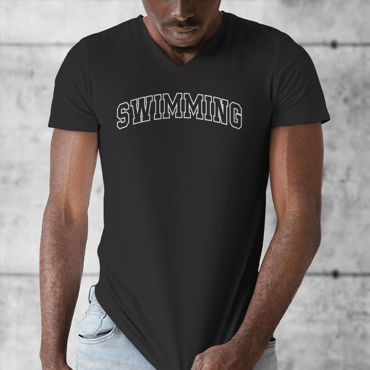 Swimming Athletic Lettering Swimmer Coach Men's V-Neck T-Shirt Swimming Athletic Lettering Swimmer Coach Men's V-Neck T-Shirt