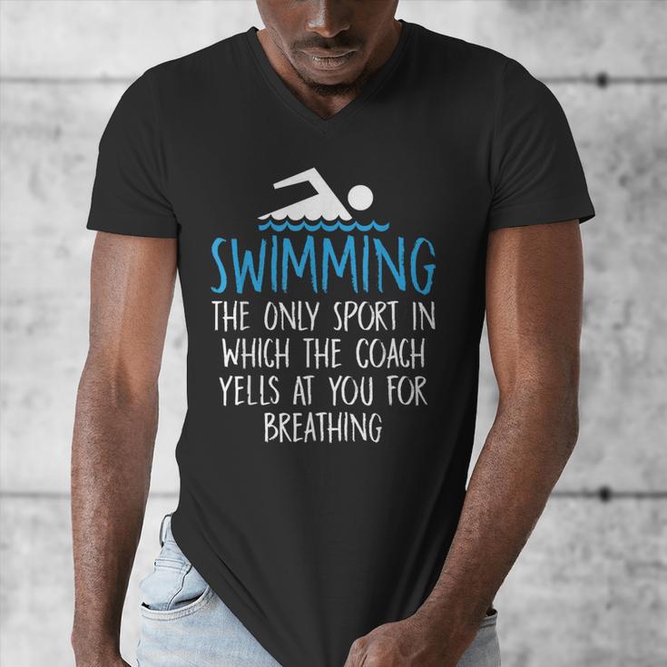 Swimming Coach Yells Breathing Swimmer Swim Team Men's V-Neck T-Shirt